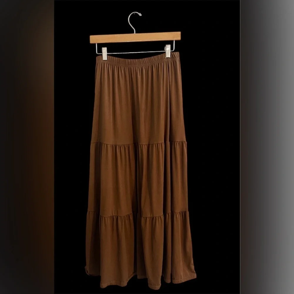 Indero Brown Tiered Maxi Skirt Bohemian Boho Festival Casual Cottagecore